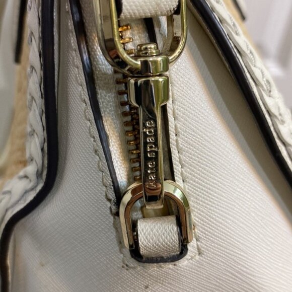 KATE SPADE White Leather  Wicker Two Top Handle Satchel Crossbody Shoulder Bag - Picture 8 of 15